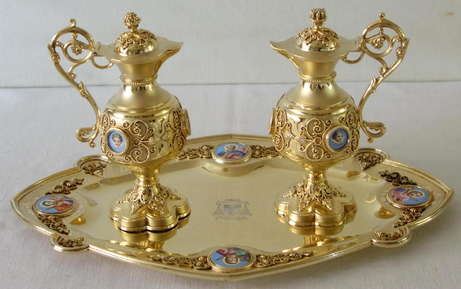 Ref 7434. Antique French Pontifical Silver Gilt Cruets.